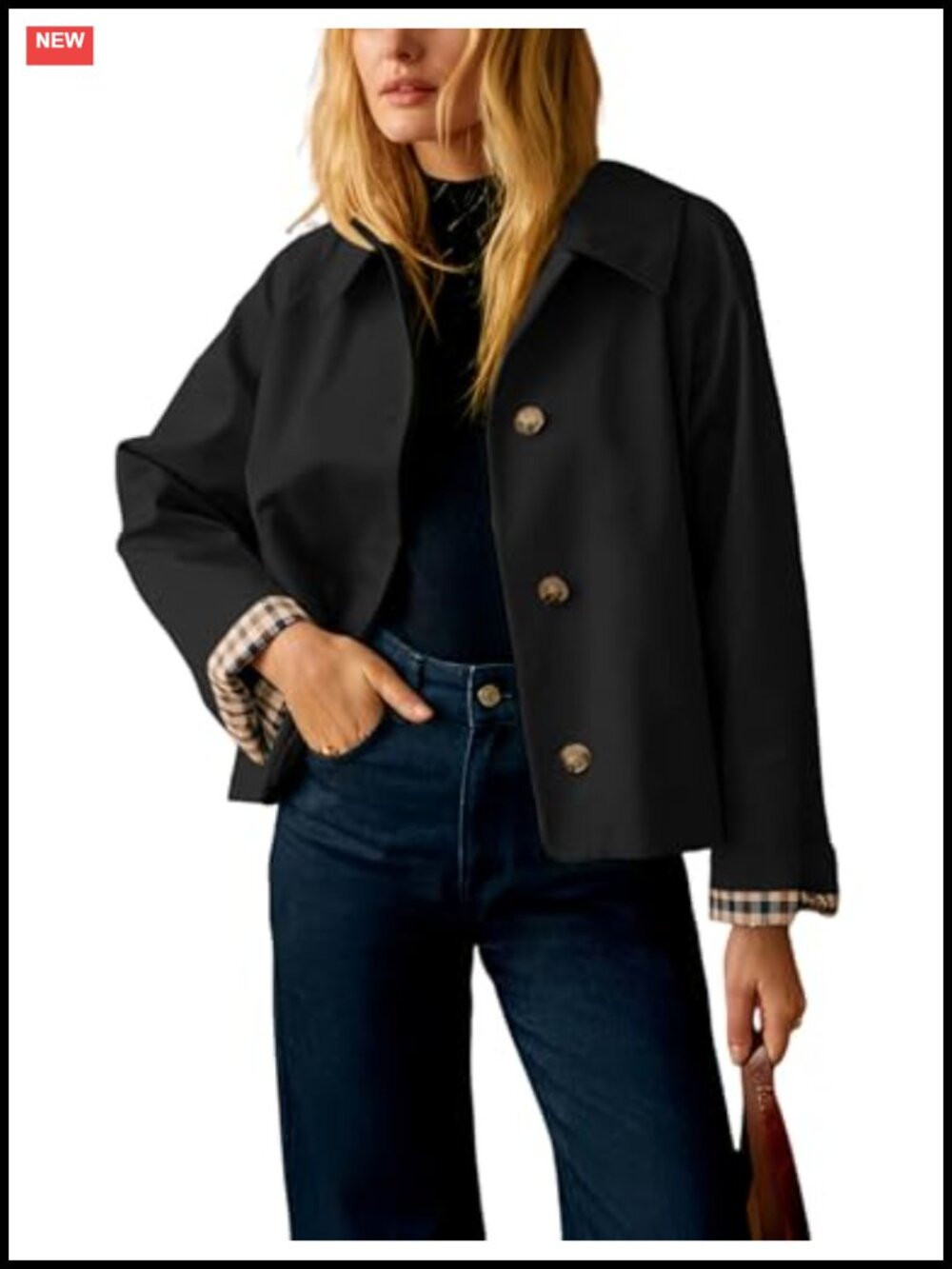 Women's Trench Jacket Plaid Lined Button Front Lightweight Casual